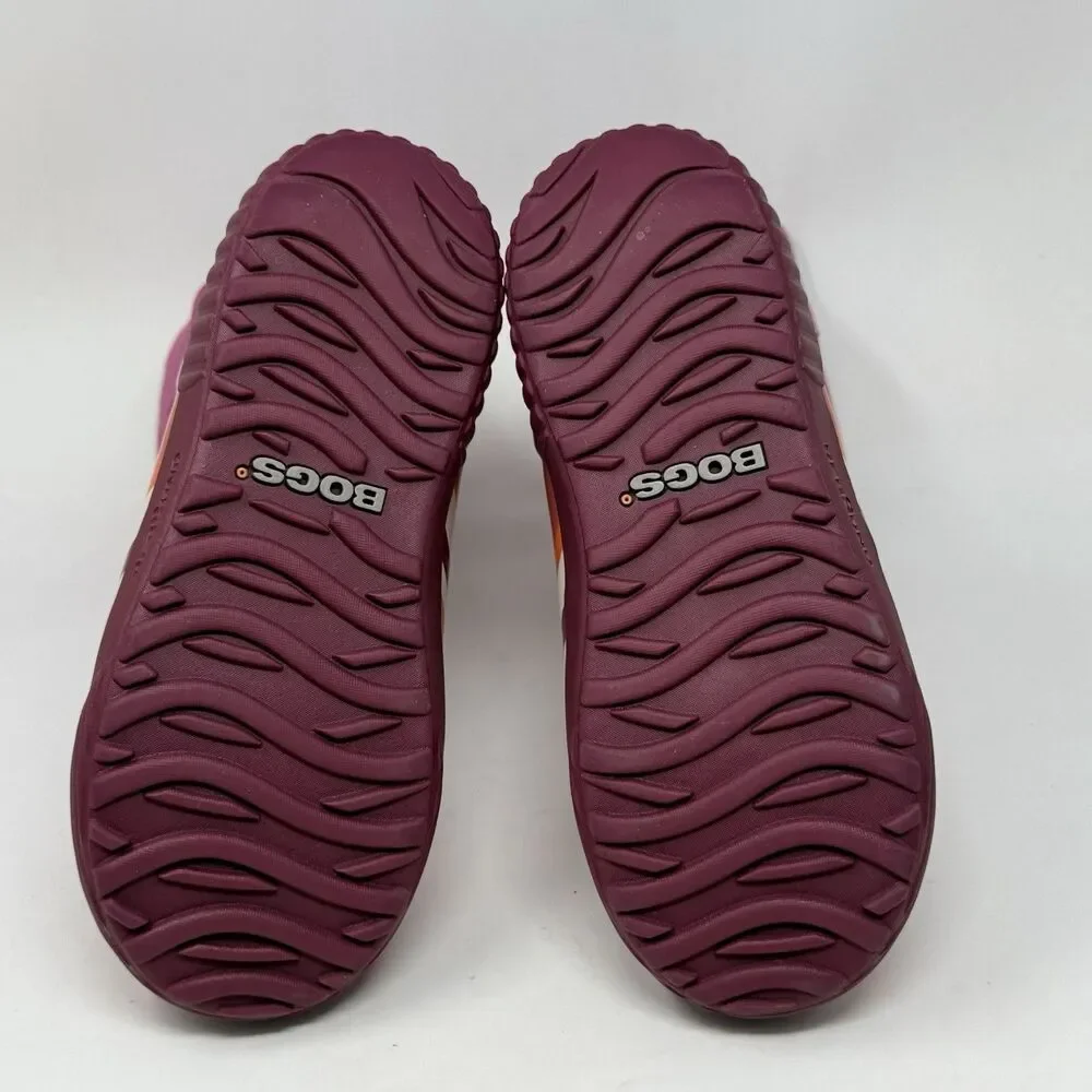 Bogs Prairie Stripe Boots Girls Size 2 Purple Suede Rubber Waterproof Faux Fur